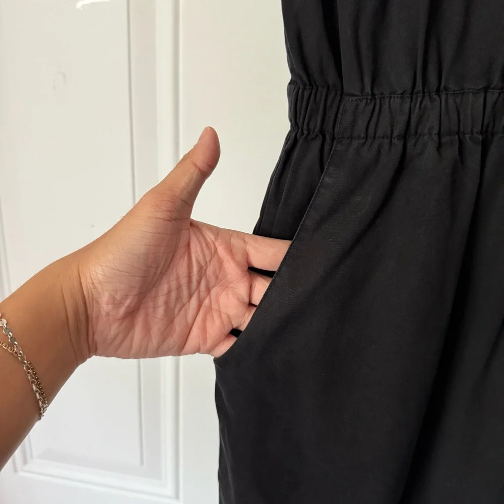 7115 BY SZEKI black tencel sleeveless v neck cropped slim leg‎ jumpsuit